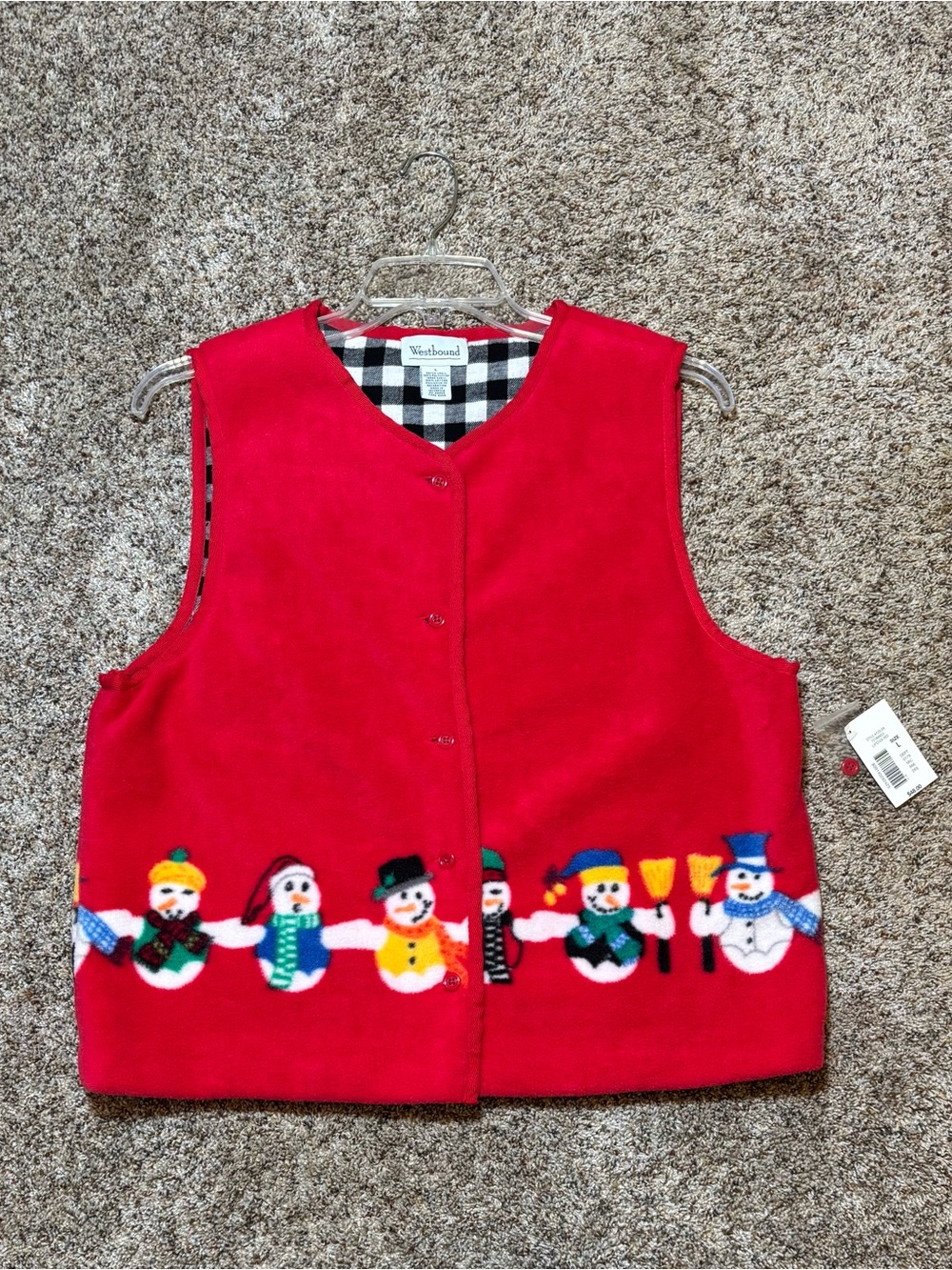 335. Westbound Reversible Holiday Snowman Vest with Festive Motif, Size L, NWT